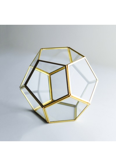 Cam Fanus Geometrik Teraryum Pirinç & Bakır