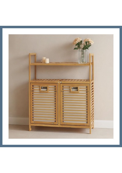 Buradabulabilirsin Bambu Kirli Çamaşır Sepeti 2 Bölmeli 2 Kat Organizer 80x33x87 Cm Bbz