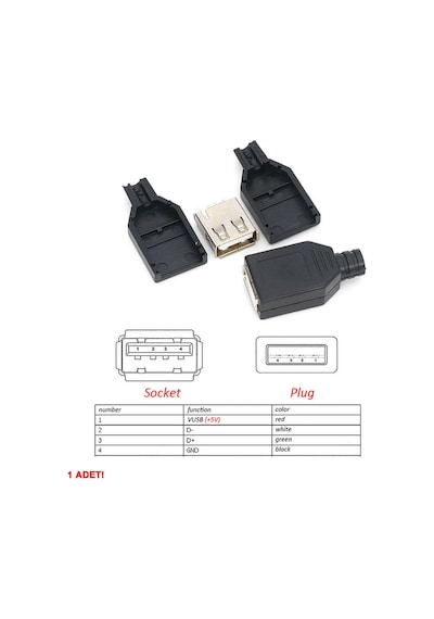 Kutulu Usb Type A Dişi Soket Usb 2.0 4 Pin Plastik Kapak Dıy Tip Elektronik