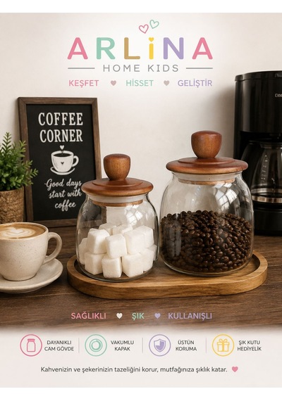 700ml-950ml Akasya Kapaklı Akasya Altıklı Cam Kavanoz Seti Ahşap - Şeffaf