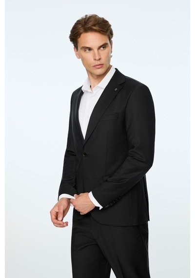 Morven Erkek Siyah Yün Platinium Düz Slim Fit Mono Yaka Takım Elbise 26mc001068001 Siyah