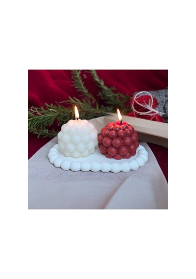 Romantik Bubble Mum İkili Set Kırmızı Beyaz Renkli El Yapımı Mumlar