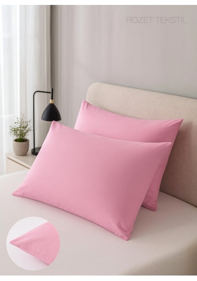 Pembe Pamuk Kumaş Kapaklı Yastık Kılıfı 2 Adet 50 X 70 Cm