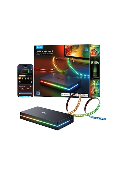Govee AI Sync Box 2 75-85 Inc TV Arkası LED Ambiyans Aydınlatma, Matter Destekli, Harici HDMI Cihazı Gereklidir Govee AI Sync Box 2 75-85 Inc TV Arkası LED Ambiyans Aydınlatma, Matter Destekli, Harici HDMI Cihazı Gereklidir