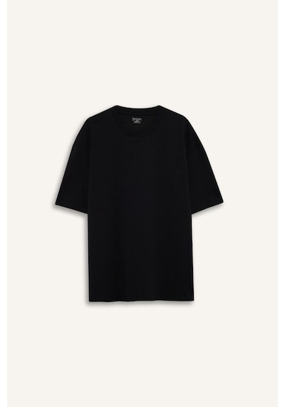 Defacto Oversize Geniş Kalıp Bisiklet Yaka Kısa Kollu Basic Düz Ağır Kumaş Tişört X3926az26spbk81 Siyah-bk81