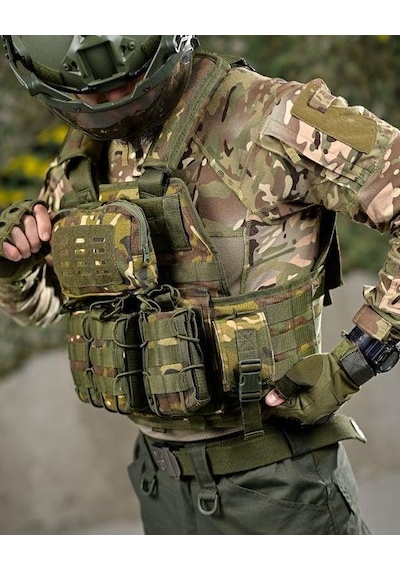 Single Sword Single Sword Kasırga Tactical Balistik Plaka Takılabilen Açık Cepli Hücum Yeleği, Multicam Çok Renkli