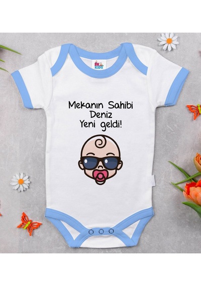 Bitmeyenkartus Bk Kids Kişiye Özel Mavi Bebek Body Zıbın - Model 103 Çok Renkli