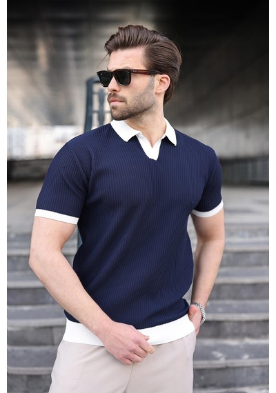 Madmext Lacivert Polo Yaka Triko Erkek Tişört E7464 Lacivert