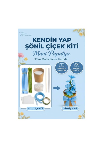 Mavi Şönil Papatya Yapım Kiti Şönil Hobi Seti - Yaratıcı Hobi Ve Kendin Yap Seti