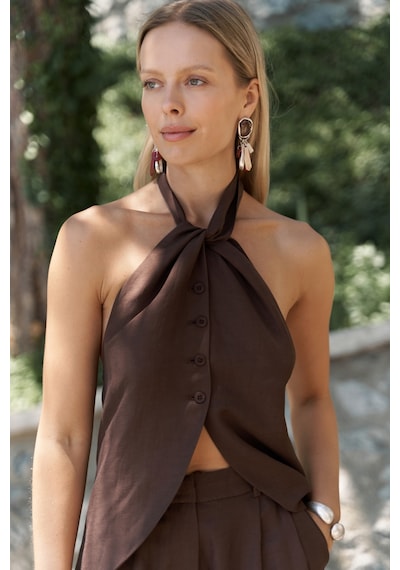 Mai Collection Mai Studios Co. Prasetsah Bağlamalı Kahve Crop Pantolon Takım Kahve Mai Collection Mai Studios Co. Prasetsah Bağlamalı Kahve Crop Pantolon Takım Kahve