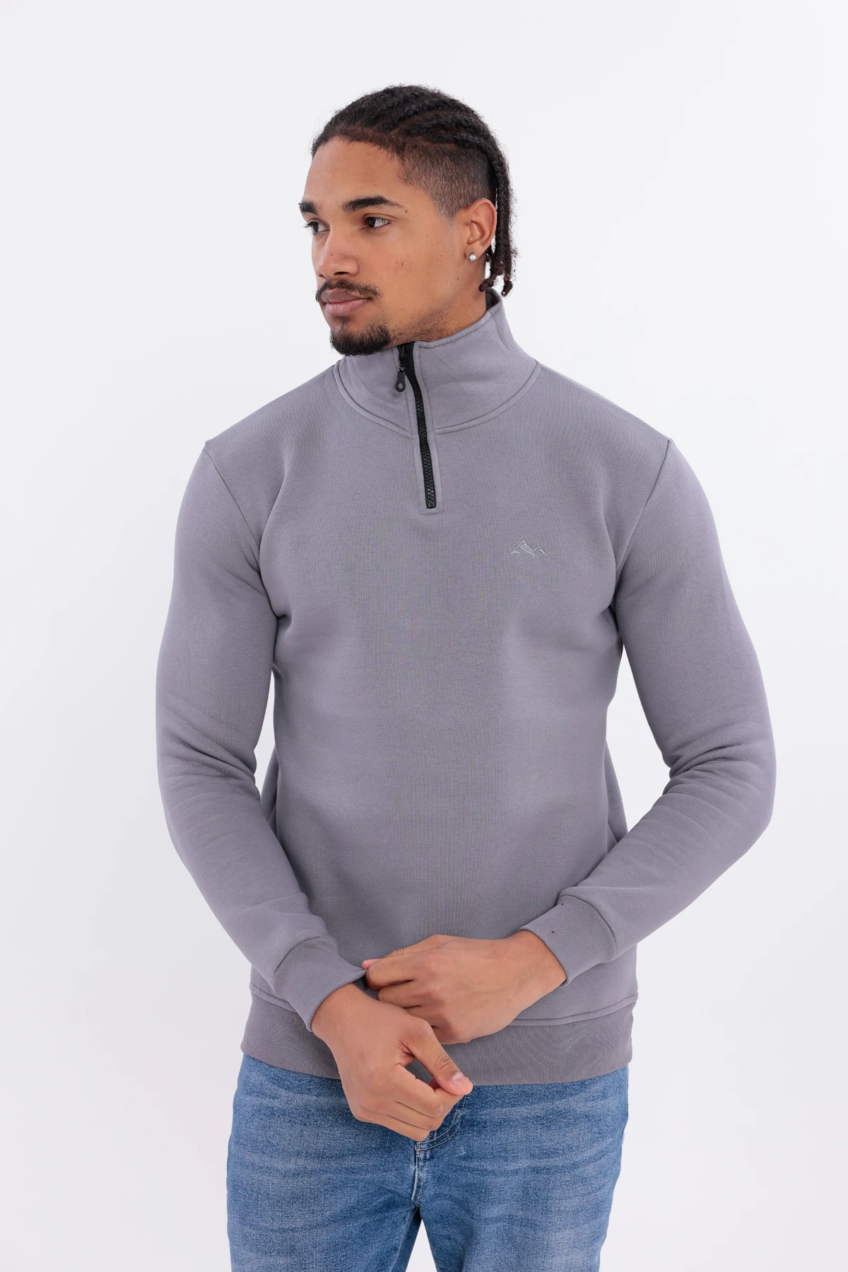 S4 Yarım Fermuarlı Sweatshirt Gri