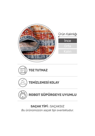 Arkaik Halı Koleksiyonu Zamansız Dokulu Desen, Tozumaz, Kolay Temizlik, İnce Form Renkli