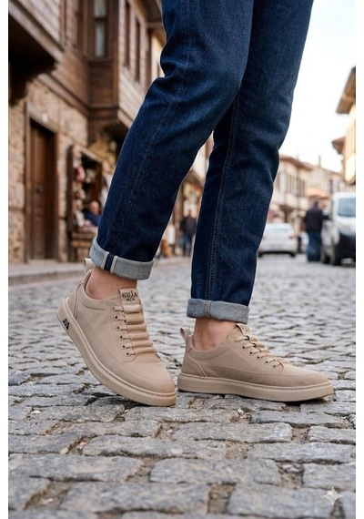 Guja 26y510-2 Rahat Kauçuk Taban Tekstil Lastik Bağcıklı Sneaker Erkek Ayakkabı Bej