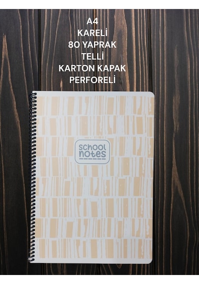Kareli A4 80 Yaprak Telli Defter Karton Kapak Perforeli Sarı