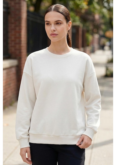 Basic Oversıze O Yaka 2li Paket Siyah-ekru Kadın Sweatshirt - 97053 Siyah-ekru