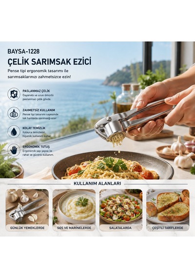 Baysa 1228 Çelik Sarımsak Ezici