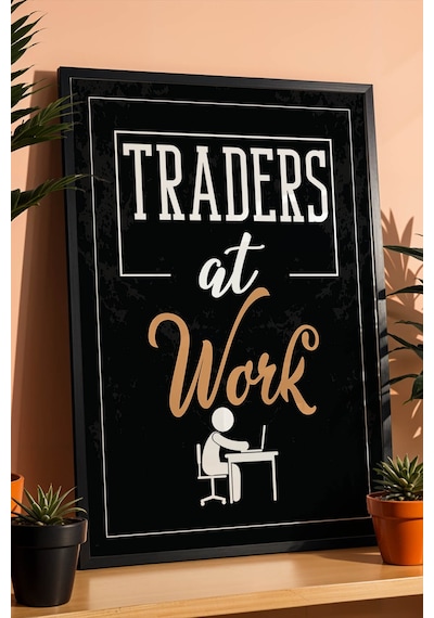 Traders At Work Motivasyon Temalı Çerçeveli Tablo Finans Ve Yatırım Serisi Ofis Duvar Dekoru Siyah