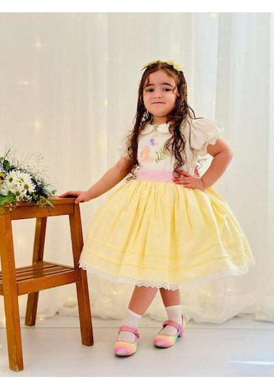 H L Y Karol Tasarım Sarı Kız Bebek Elbisesi,doğum Günü Elbisesi, Fotoğraf Çekim Elbisesi,0-12 Yaşa Uygun Sarı