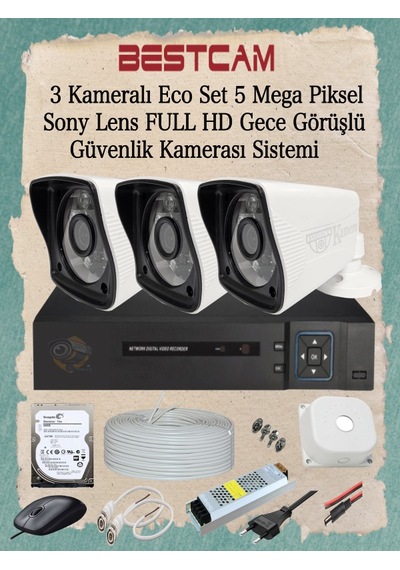 3 Kameralı Eco Set 5 Mp Sony Lensli Full Hd Gece Görüşlü Set