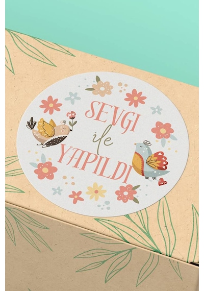 Sevgi İle Yapıldı Kuşlu Sticker 3x3cm St2289 Çok Renkli