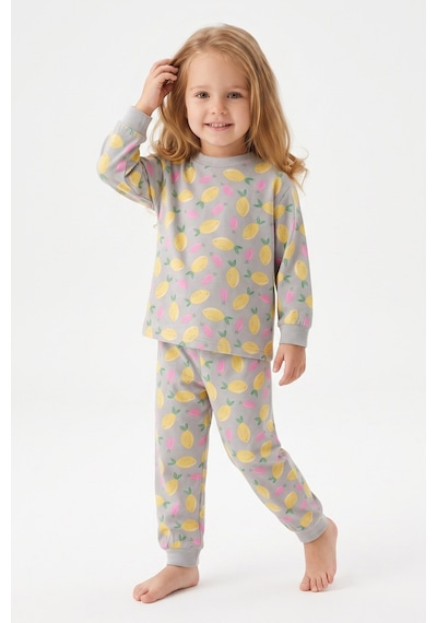 Modanıno %100 Pamuk Ve Baskılı Kız Çocuk Pijama Takımı 9-36 Ay 12741ıs Gri