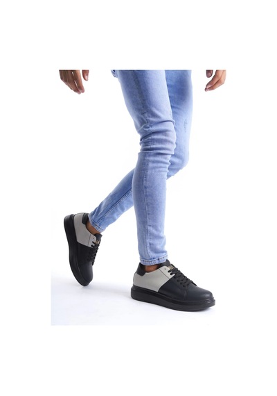 Slw151 Boost Bağcıklı Cilt Süet Erkek Günlük Sneaker Ayakkabı St Siyah/gri Siyah