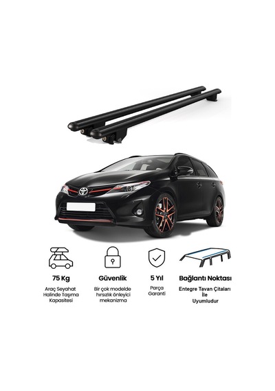Kanca Toyota Auris Touring 2013 Ve Sonrası Uyumlu Siyah Kilitli Ara Atkı 110cm Port Bagaj Tavan Barı