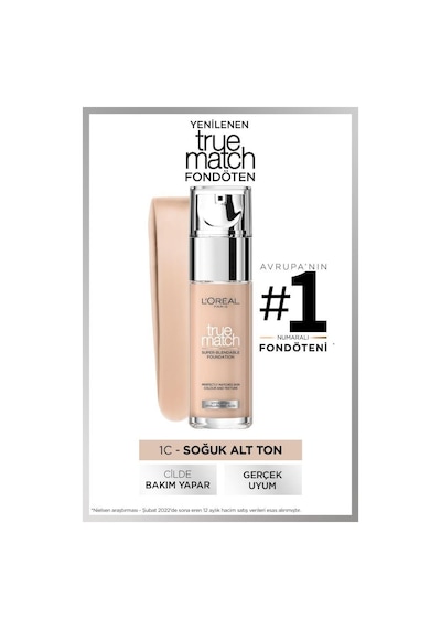 L'Oréal Paris True Match Bakım Yapan Fondöten - 1c Soğuk Alt Ton & Mini Paradise Maskara 4.7 Ml pkttmbyfbcsmpm-9941