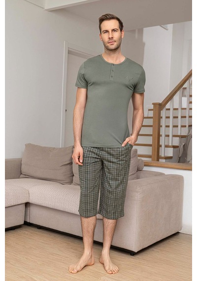 Aydoğan Erkek Civan Modal Bermuda Açık Haki Pijama Takım 0028 Yeşil