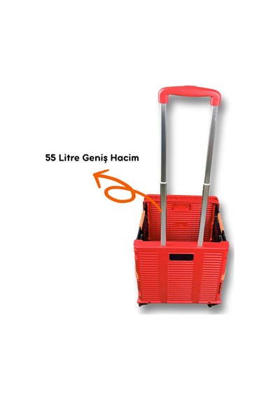 4 Tekerlekli, 55 Litre Kırmızı Katlanır Alışveriş Arabası