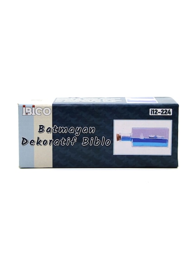 Mavi Su Gemi - Ada Dikdörtgen Mika Şişe Yüzen Batmayan Dekoratif Biblo Akvaryum 4.2x6.4x17cm 5468
