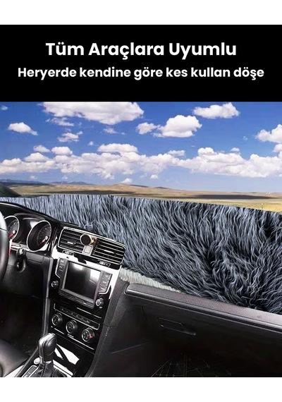 Pelüş Torpido Koruma Örtüsü Uzun Tüylü Gri