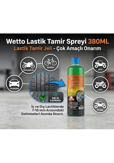 Wetto Lastik Tamir Spreyi 380ml - Lastik Tamir Jeli Bisiklet- Motosiklet - Otomobil