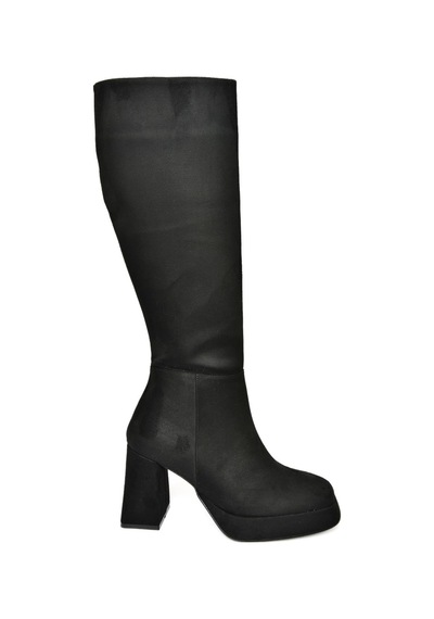 Fox Shoes R282230102 Siyah Süet Platform Kalın Topuklu Kadın Çizme Siyah