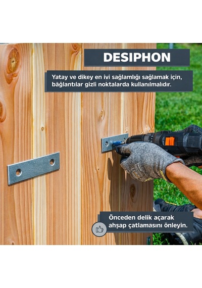 10 Ad. Düz Gönye Bağlantı Demiri 15x50 Mm 20 Ad Vida - Eşya Dolap Sabitleme Köşe Birleştirme Aparatı Metalik