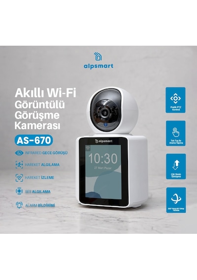 Alpsmart As670 Akıllı Wifi Güvenlik Kamerası Kendinden Ekranlı...