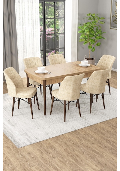 Arel Meşe 80x132 Açılabilir Mdf Masa Yemek Odası Takımı, Mutfak Takımı 6 Adet Sandalye Meşe Masa - 6 Krem - Meşe Ayak Arel Meşe 80x132 Açılabilir Mdf Masa Yemek Odası Takımı, Mutfak Takımı 6 Adet Sandalye Meşe Masa - 6 Krem - Meşe Ayak