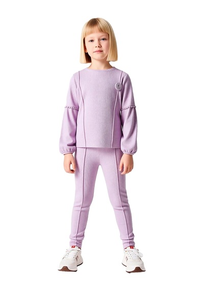 Ersefa Kız Çocuk Waffle Dokulu Sweatshirt Ve Pantolon Takımı Kaliteli Şı Lila