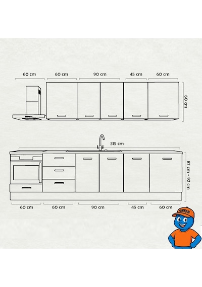 300 Cm Mutfak Dolabı Mdf Kapak Tezgah Dahil Yrkn315 98 Gri