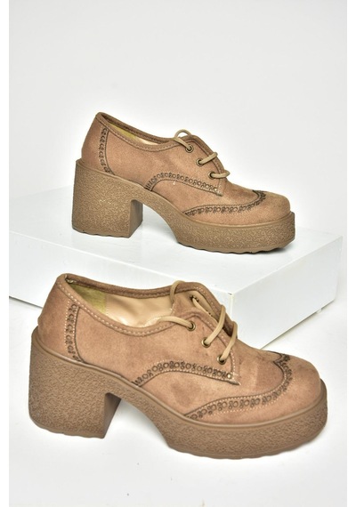 Fox Shoes T996157002 Vizon Süet Kalın Topuklu Kadın Ayakkabı vizon