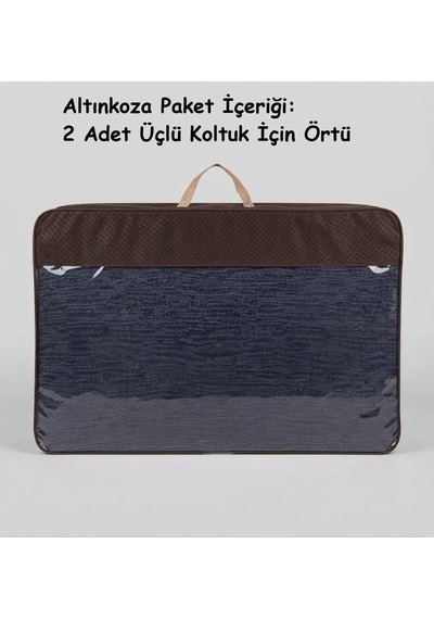 Altınkoza Still Jakarlı Streç Maxi Koltuk Örtüsü 3+3 -indigo İndigo Mavi
