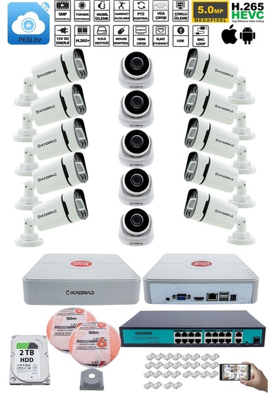 Ip Güvenlik Kamera Seti 5 İç Mekan, 10 Dış Mekan Kdj-5ın10out-v3