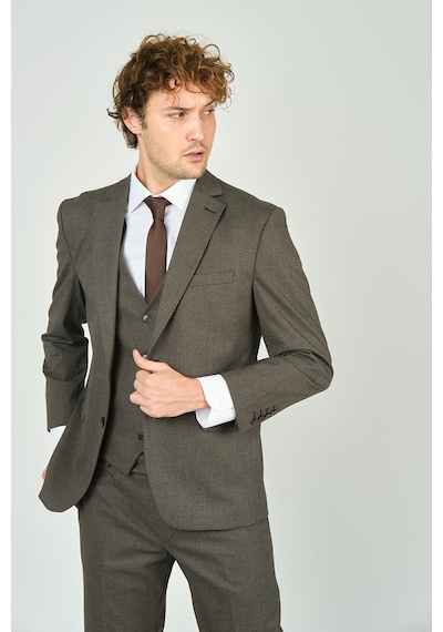 Gio Erkek Regular Fit Mono Yaka Yelekli Takım Elbise 4460 Kahverengi Kahverengi