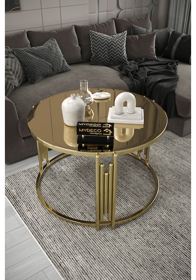 Piyano Tekli Orta Sehpa Gold Ayak Bronz Ayna