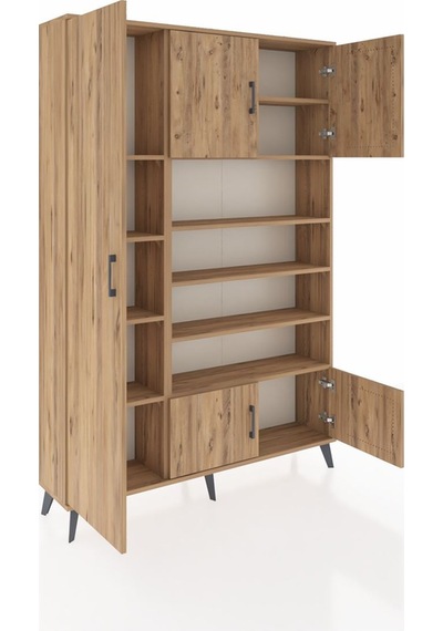 Arges Dolap 10 Raflı 5 Kapaklı 132x30x195 Çam-çam/çam Çam