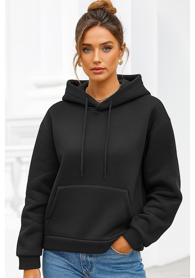 Kadın Antrasit Kanguru Cepli Kapüşonlu Scuba Sweatshirt Antrasit
