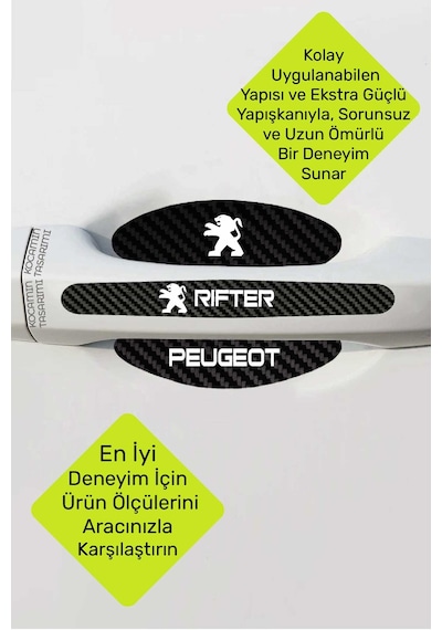 Peugeot Rifter Kapı İçi Koruma Seti Rifter Serisine Uygun Karbon Desenli Şık Beyaz Yazılı Tasarım