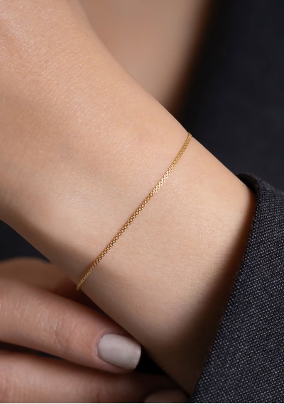 14 Ayar Altın Hasır Bileklik 1 Mm Sarı Altın