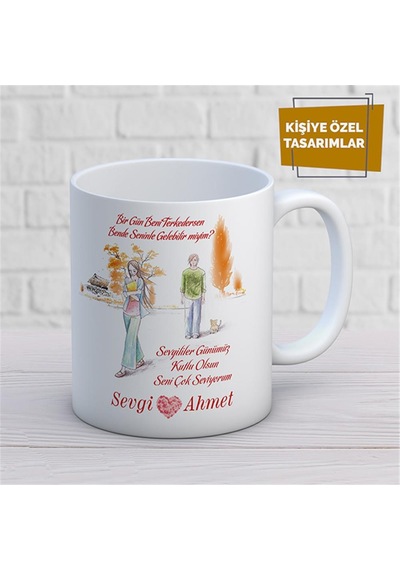 Kişiye Özel İsim Yazılabilir Sevgi Temalı Kupa Bardak Çok Renkli