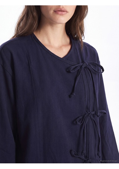 Lcw Modest Lacivert Kruvaze Yaka Bağcıklı Kadın Kimono